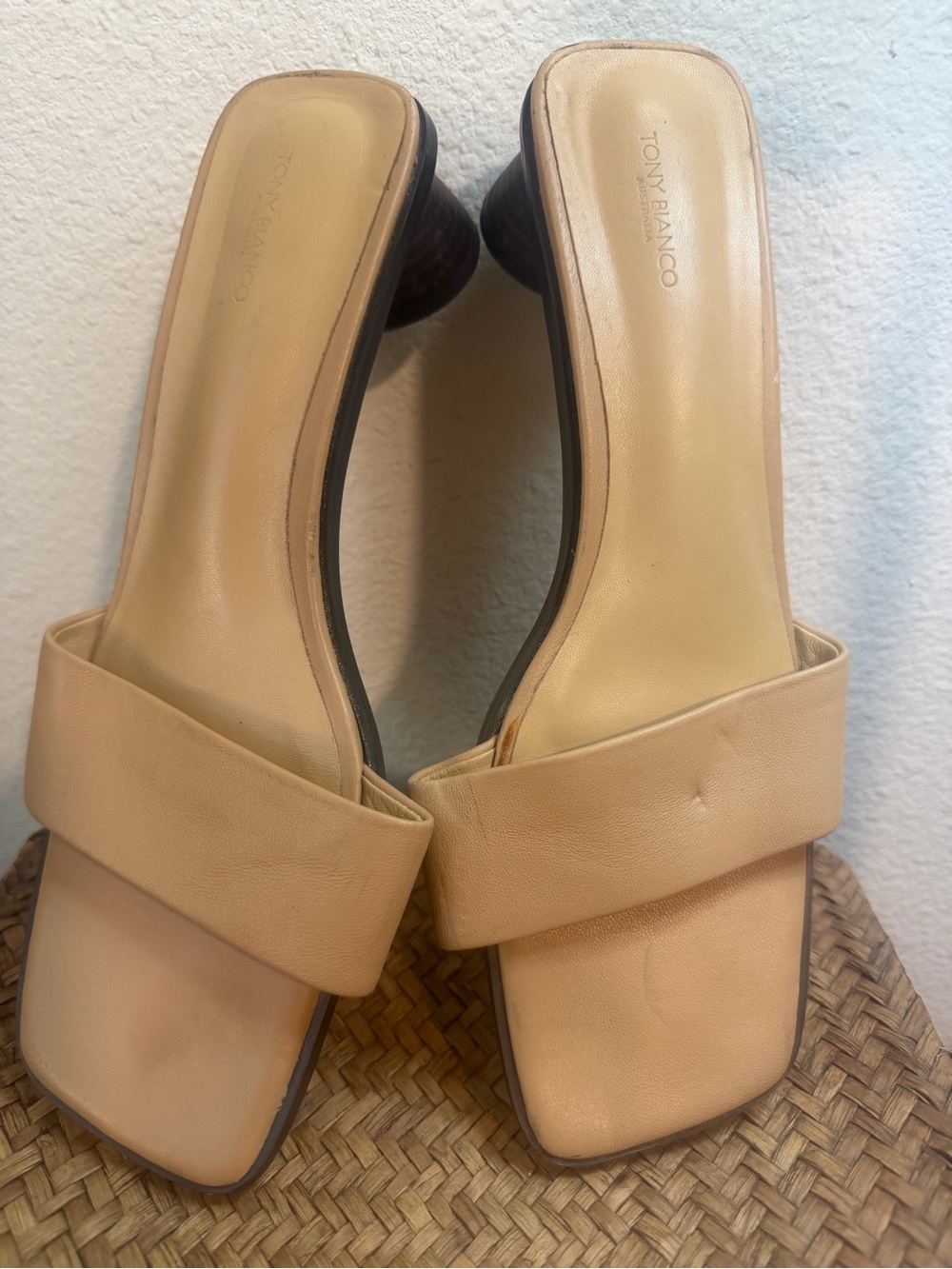 Tony Bianco Beige Leather Slide Mules